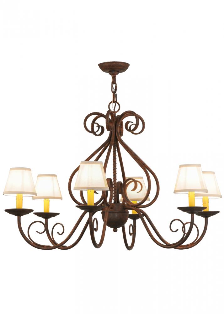 36"W Jenna 6 LT W/Fabric Shades Chandelier