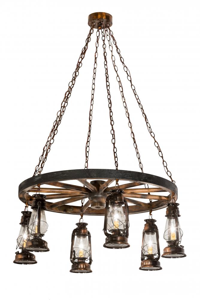 40"W Miners Lantern 6 LT Wagon Wheel Chandelier