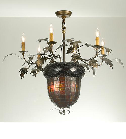 36"W Greenbriar Oak 6 Arm Chandelier