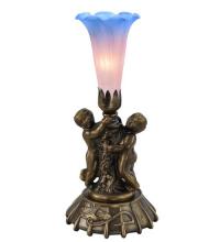 Meyda Blue 12454 - 12" High Pink/Blue Tiffany Pond Lily Twin Cherub Mini Lamp