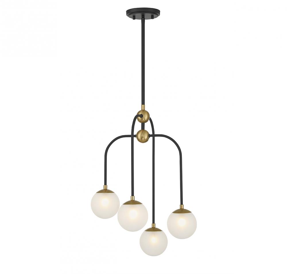 Couplet 4-Light Chandelier in Matte Black with Warm Brass Accents