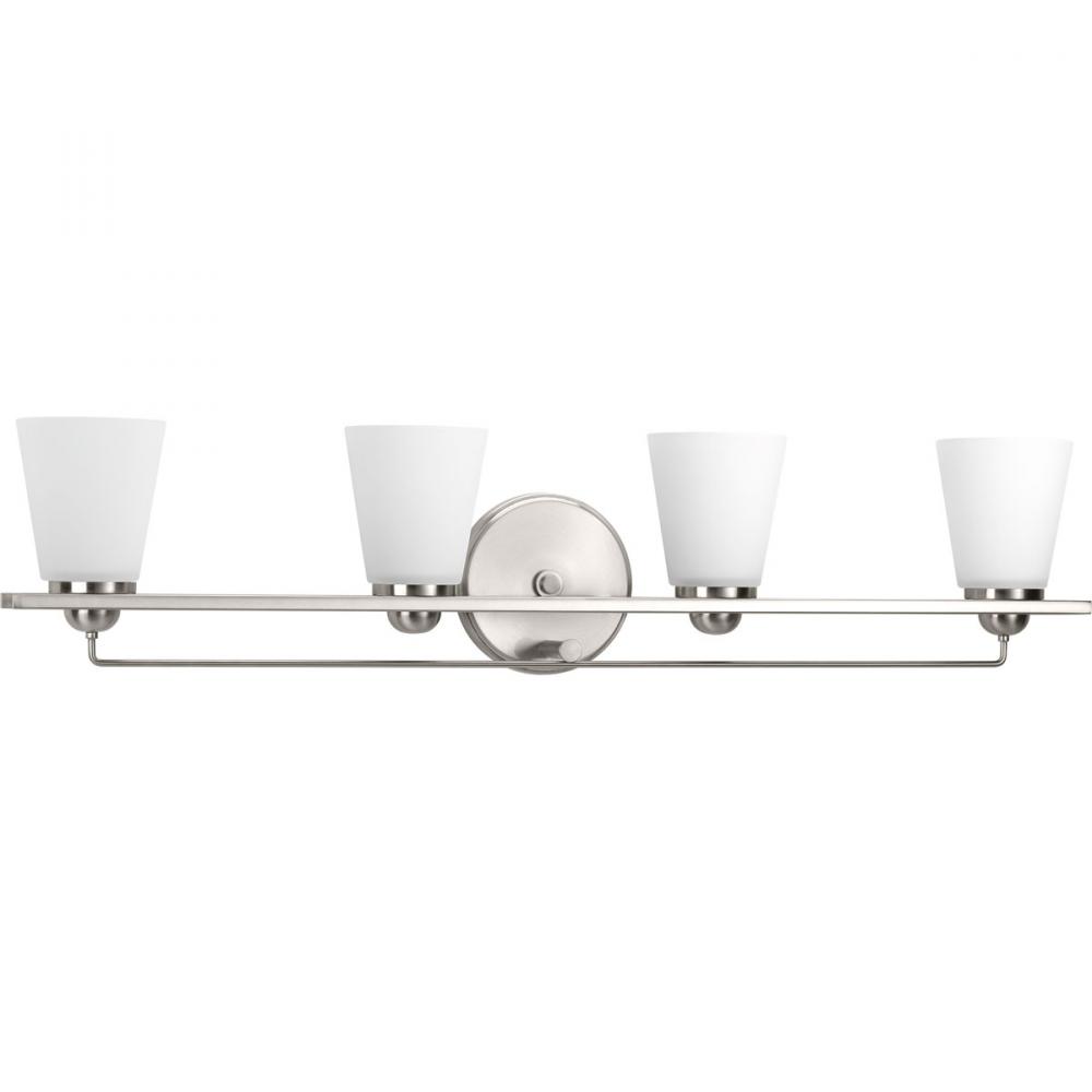 Flight Collection Four-Light Brushed Nickel Etched Glass Coastal Bath Vanity Light