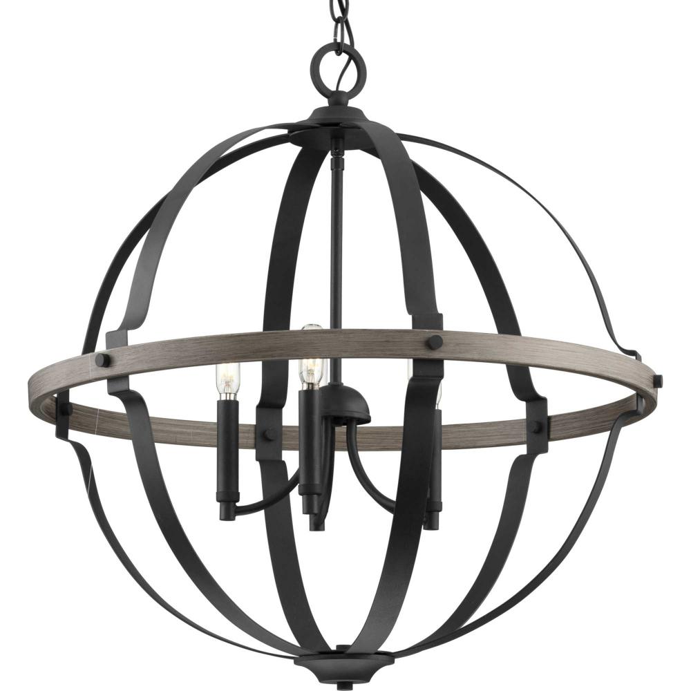 Lockhart Collection Five-Light Matte Black/Aged Oak Farmhouse Style Hanging Pendant Light