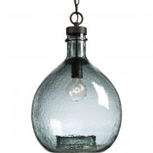 Progress P500064-020 - Zin Collection One-Light Antique Bronze Recycled Blue Textured Glass Global Pendant Light