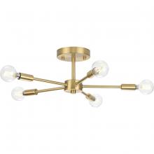 Progress P350219-109 - Delayne Collection Five-Light Mid-Century Modern Brushed Bronze Semi-Flush Mount Light