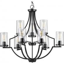 Progress P400198-031 - Lassiter Collection Nine-Light Matte Black Clear Glass Modern Chandelier Light