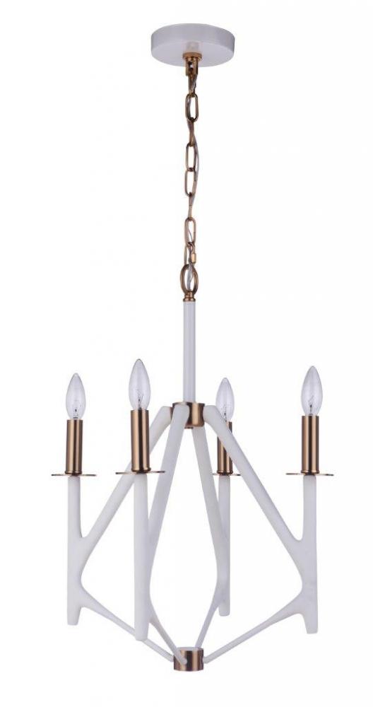 The Reserve 4 Light Chandelier in Matte White/Satin Brass