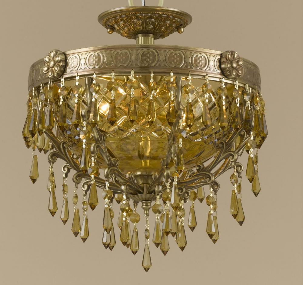 Regal 2 Light Golden Teak Hand Cut Crystal Semi-Flush