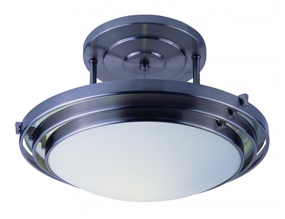 One Light Brushed Nickel Frosted Glass Bowl Semi-Flush Mount