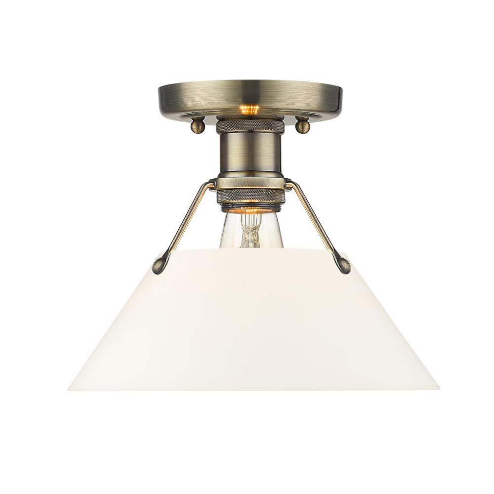 Orwell 1-Light Flush Mount in Aged Brass with Opal Glass