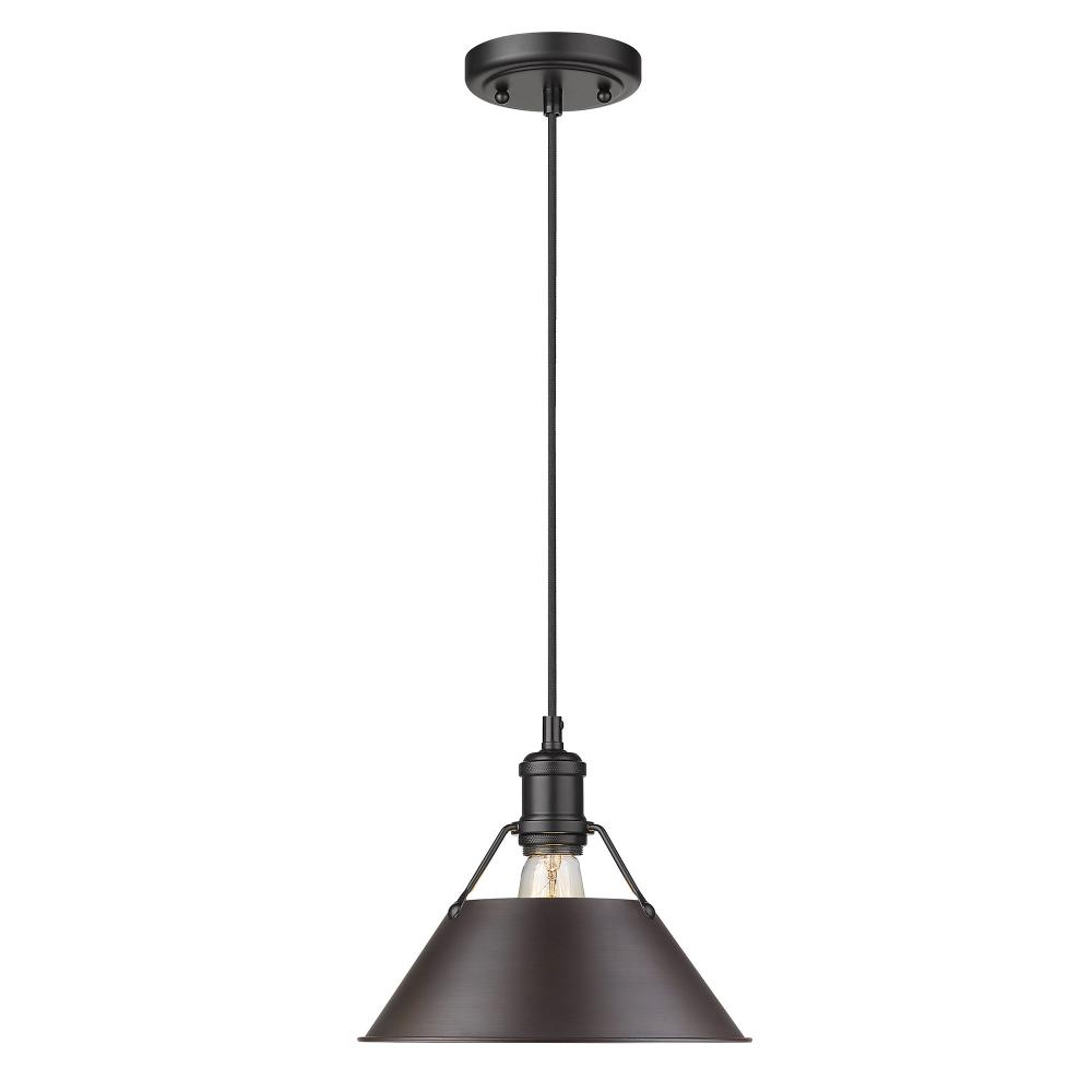 Orwell 10" Wide Medium Pendant in Matte Black with Rubbed Bronze