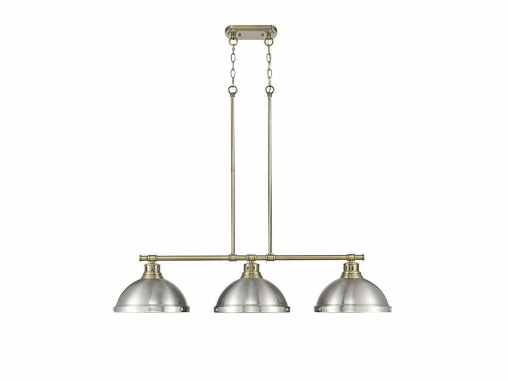 Duncan 3-Light Linear Pendant in Aged Brass with Pewter