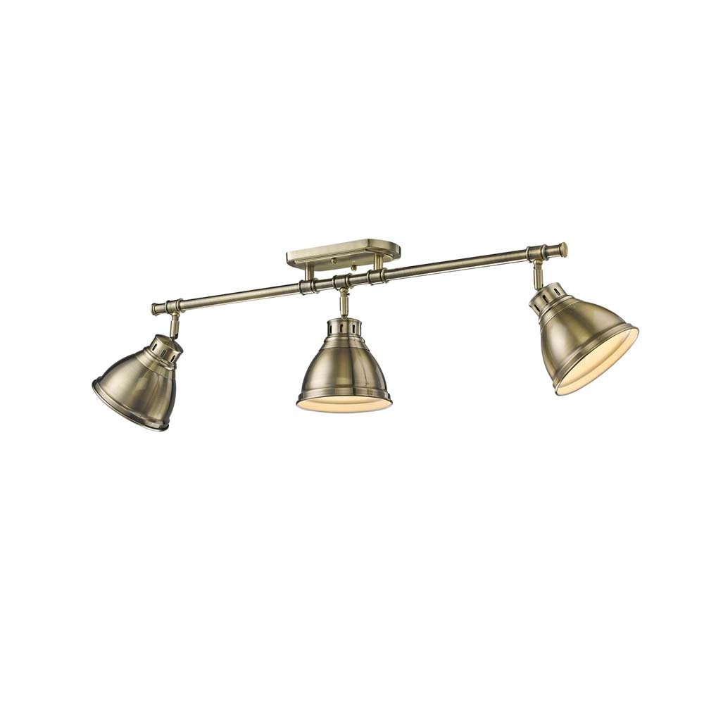 Duncan 3-Light Semi-Flush - Track Light in Aged Brass with Aged Brass