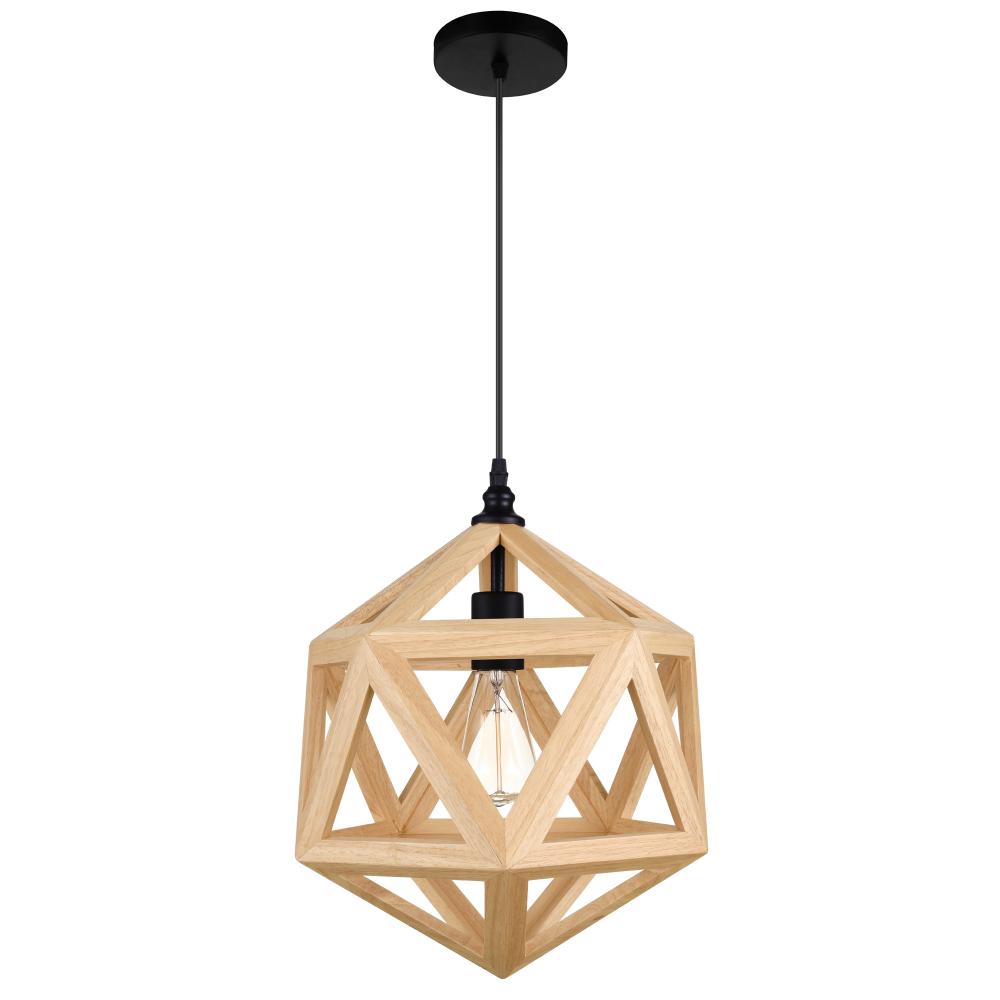 Lante 1 Light Pendant With Black & Wood Finish