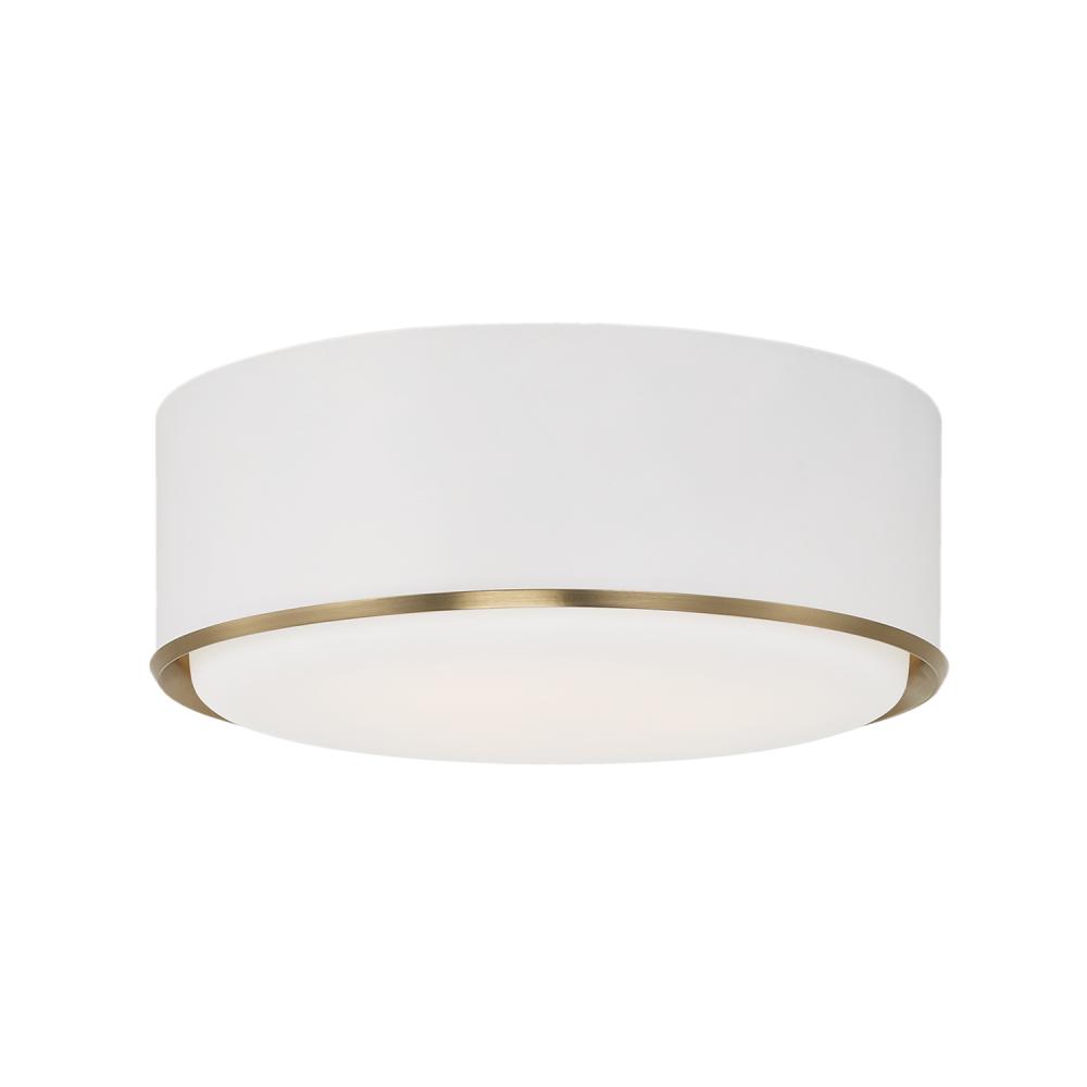 3-Light Semi Flush Mount in Matte White with Matte Brass Details and Frosted White Diffuser