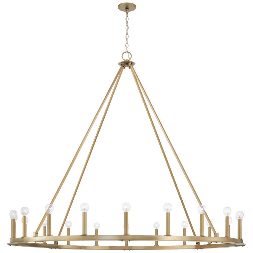 20-Light Wagon Wheel Chandelier in Aged Brass