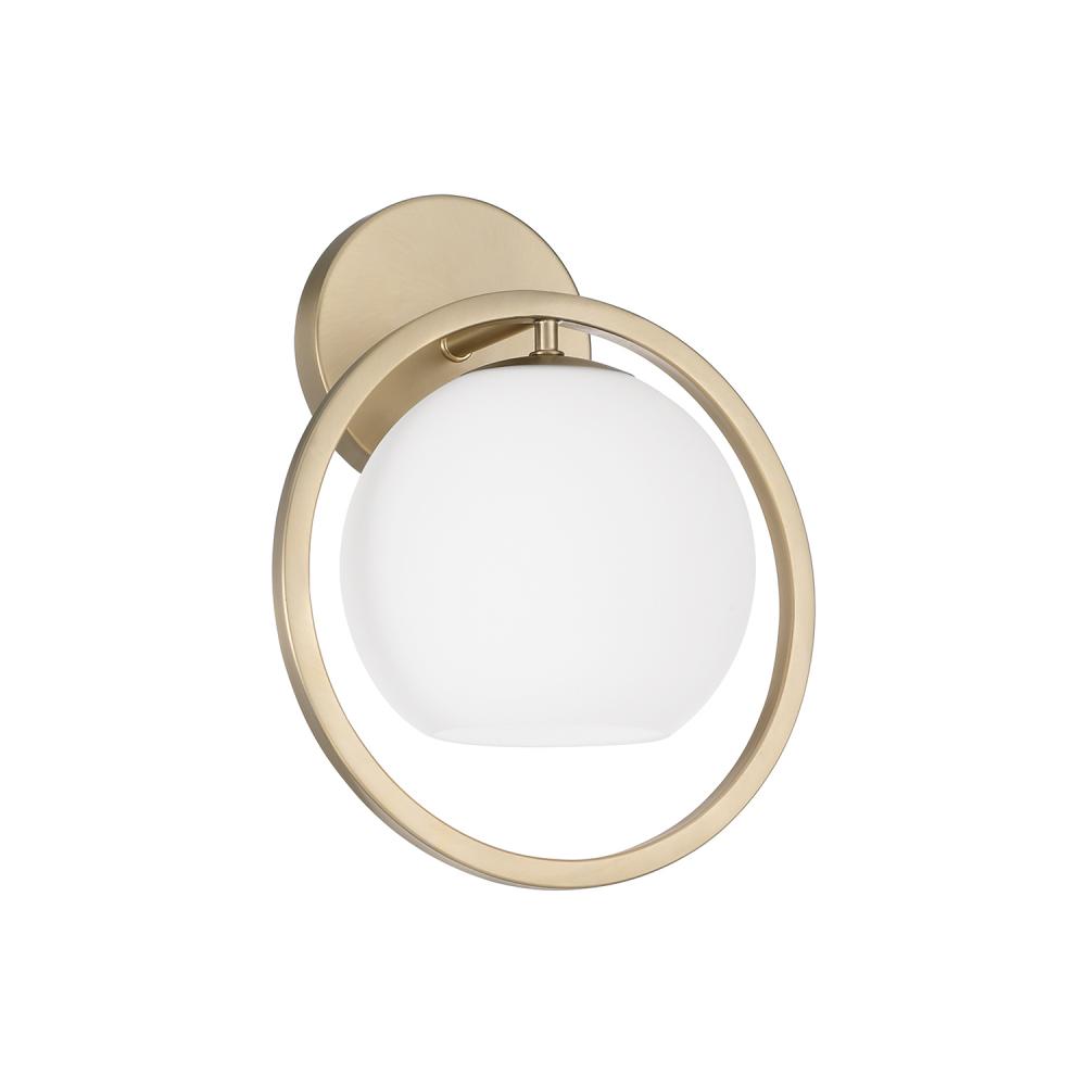 1-Light Circle Sconce in Matte Brass with Soft White Glass