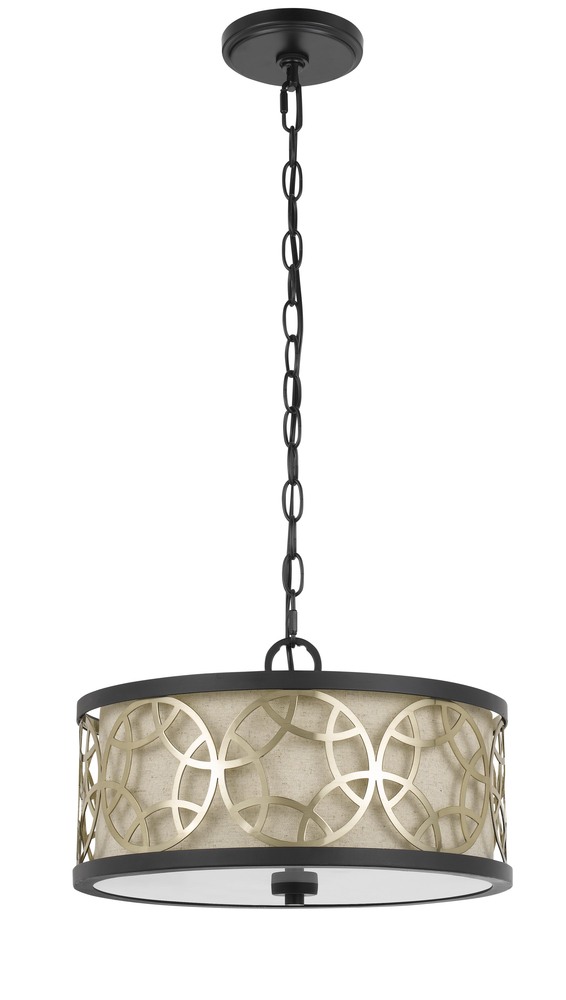 14.5" Height 2 in 1 Metal Pendant Chandelier in Black with Antique Brass Accents