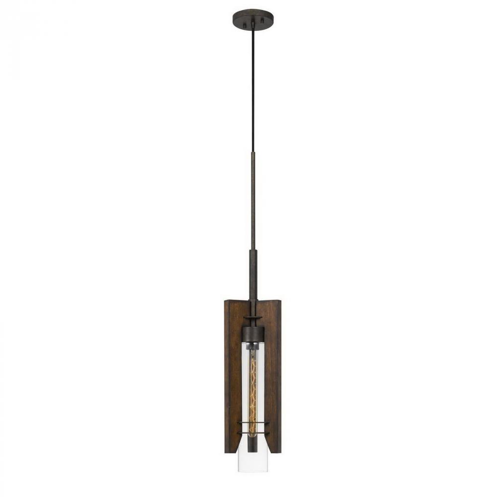 38" Height Wood and Metal Pendant in Wood Color Finish