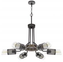 CAL Lighting FX-3754-6 - 60W x 6 Savona pine wood/metal chandelier with double layer glass/metal mesh shade. (Edison bul