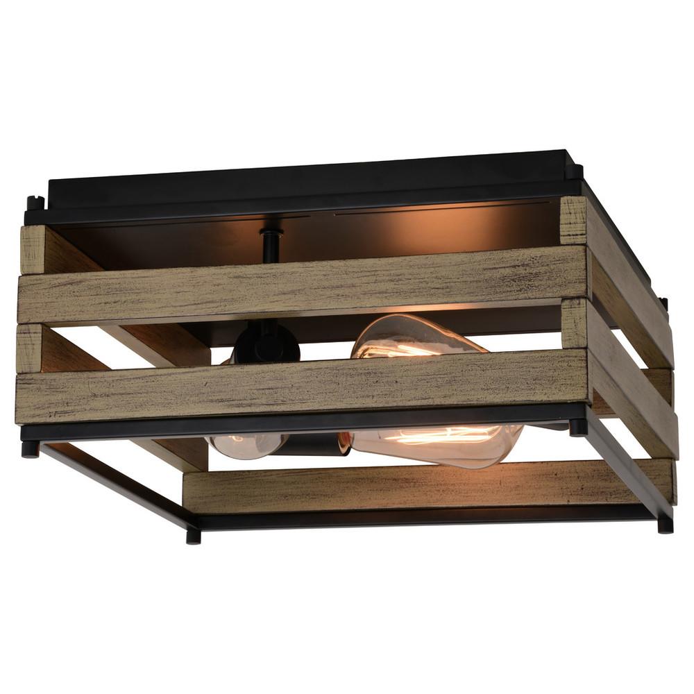 Ravenswood 13-in. 3 Light Flush Mount Matte Black and Burnished Maple Wood