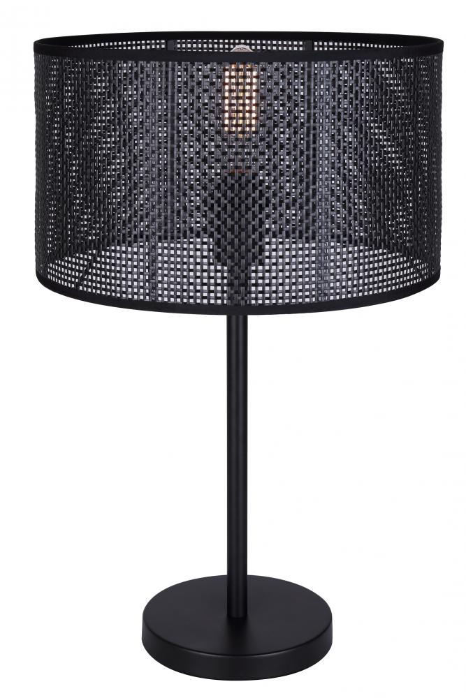 BELLAMY 22 in. matte black Table Lamp with Black Faux Rattan Shade and 3 Way Switch