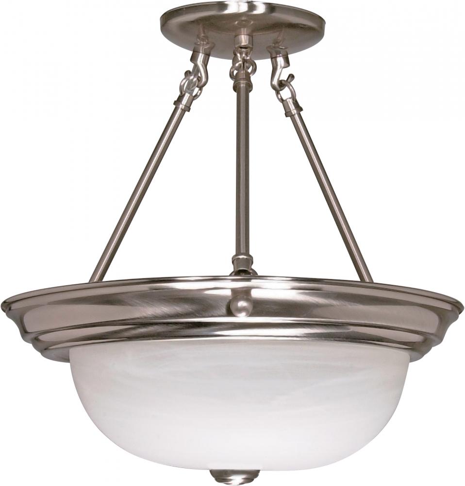 2 Light - Semi Flush with Alabaster Glass - Brushed Nickel Finish