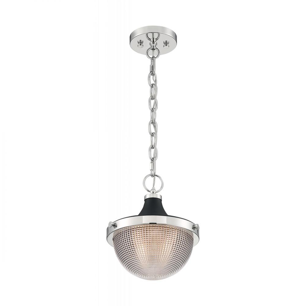 Faro - 1 Light Pendant with Clear Prismatic Glass - Polished Nickel and Black Accents Finish