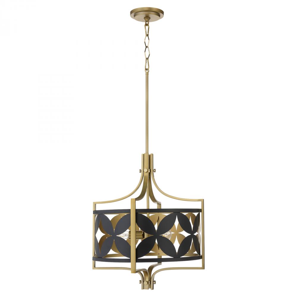 Mariposa 3 Light Pendant, Matte Black, Aged Brass