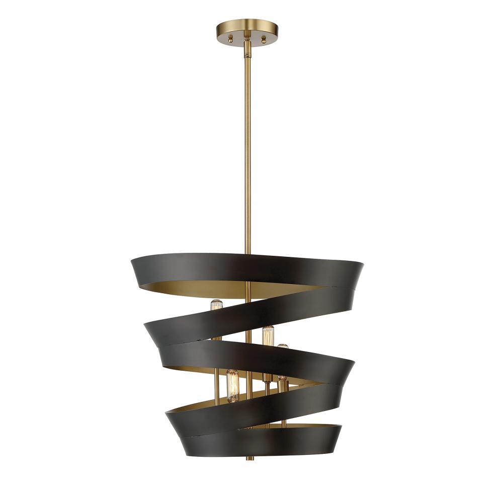 4-Light Pendant in Matte Black with Gold